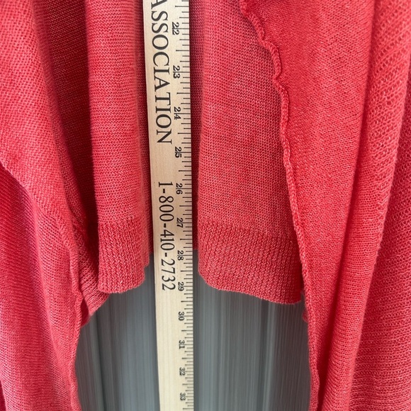 Eileen Fisher Vibrant Coral Linen Open Cardigan Lightweight Staple Layer Sz L - Picture 4 of 9